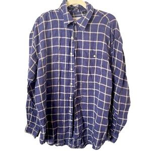 Frank Stella Ltd. New York 100%‎ Linen Blue Windowpane Plaid Button Down Shirt L